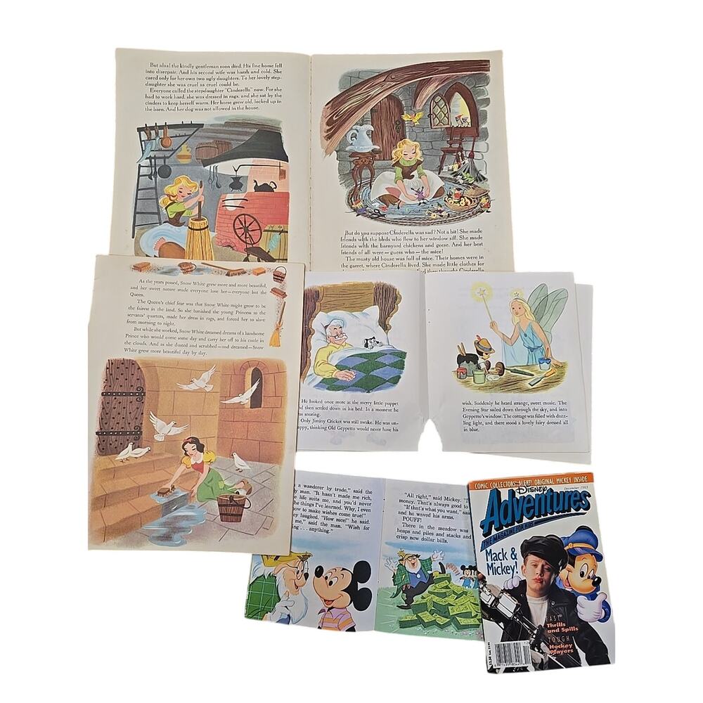 Vtg Disney Mickey Mouse, Pinocchio, Snow White Ephemera Scrapbook Junk Journal